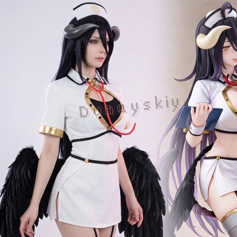 Anime Cosplay Albedo - OVERLORD Albedo Kostum Cosplay Perawat Malaikat
