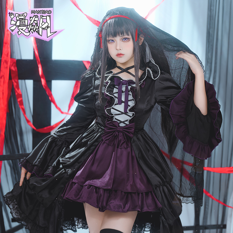 Anime Cosplay Lolita - Kostum Cosplay Akemi Homura Pakaian Puella
