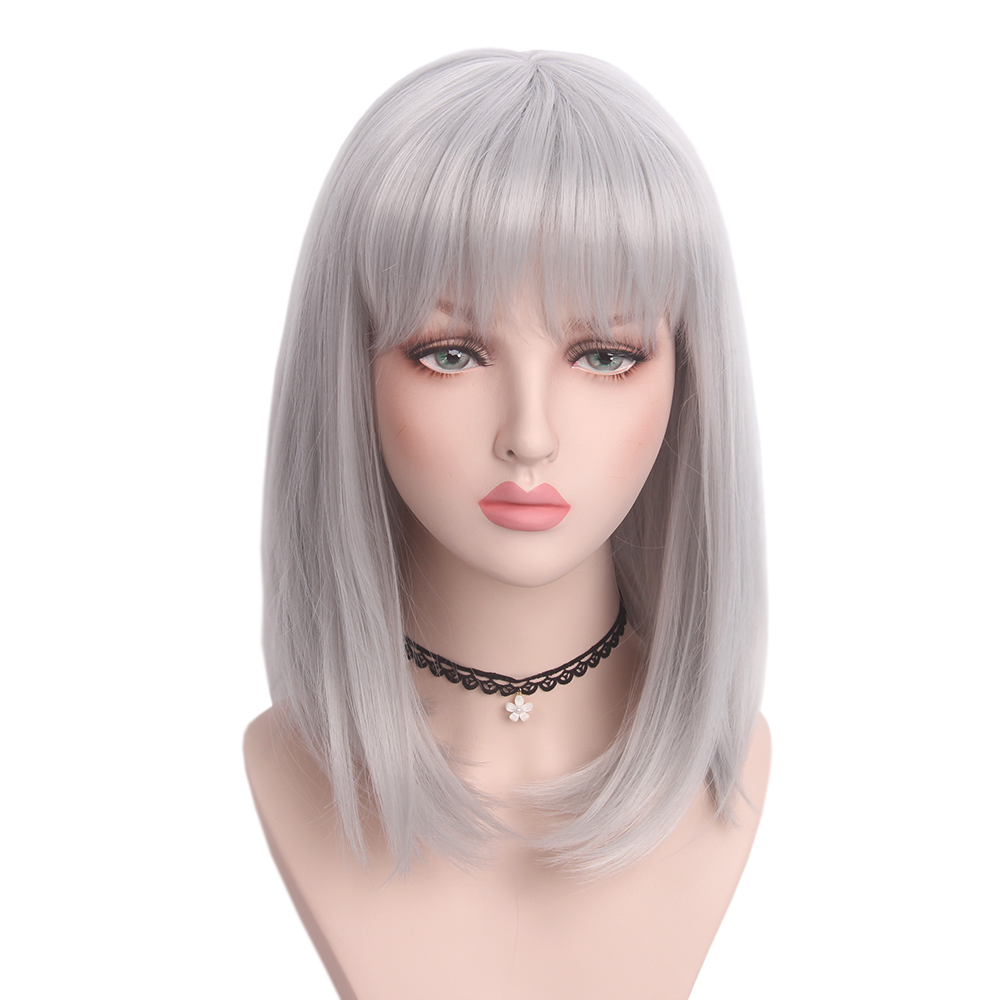 Wig Sintetis Bob Pendek Abu-ab - Anime Cosplay Easy ulasan dan harga