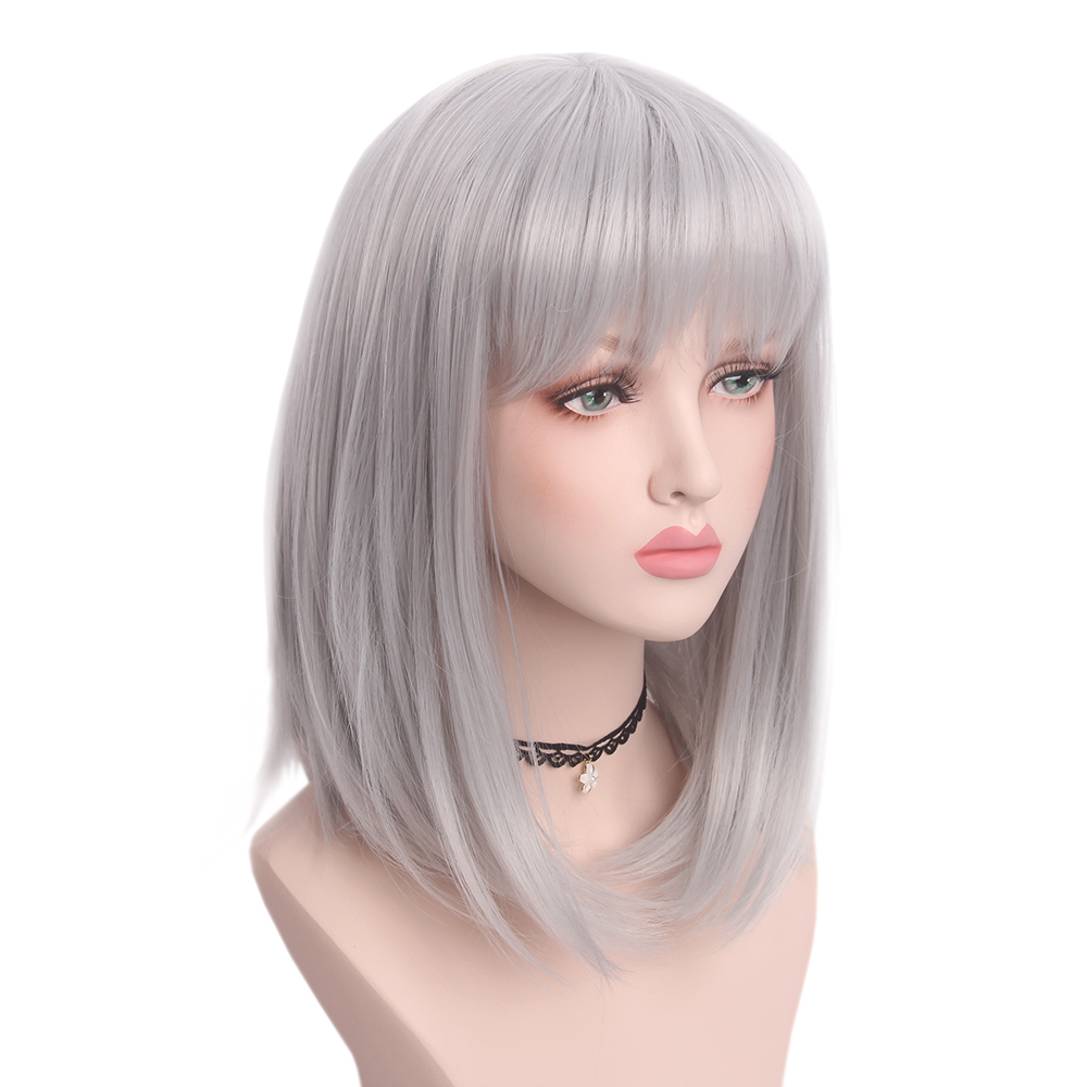 Wig Sintetis Bob Pendek Abu-ab - Anime Cosplay Easy ulasan dan harga